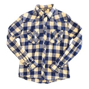Salt Valley Western Buffalo Check Pearl Snap Shirt Mens Medium Blue White Plaid